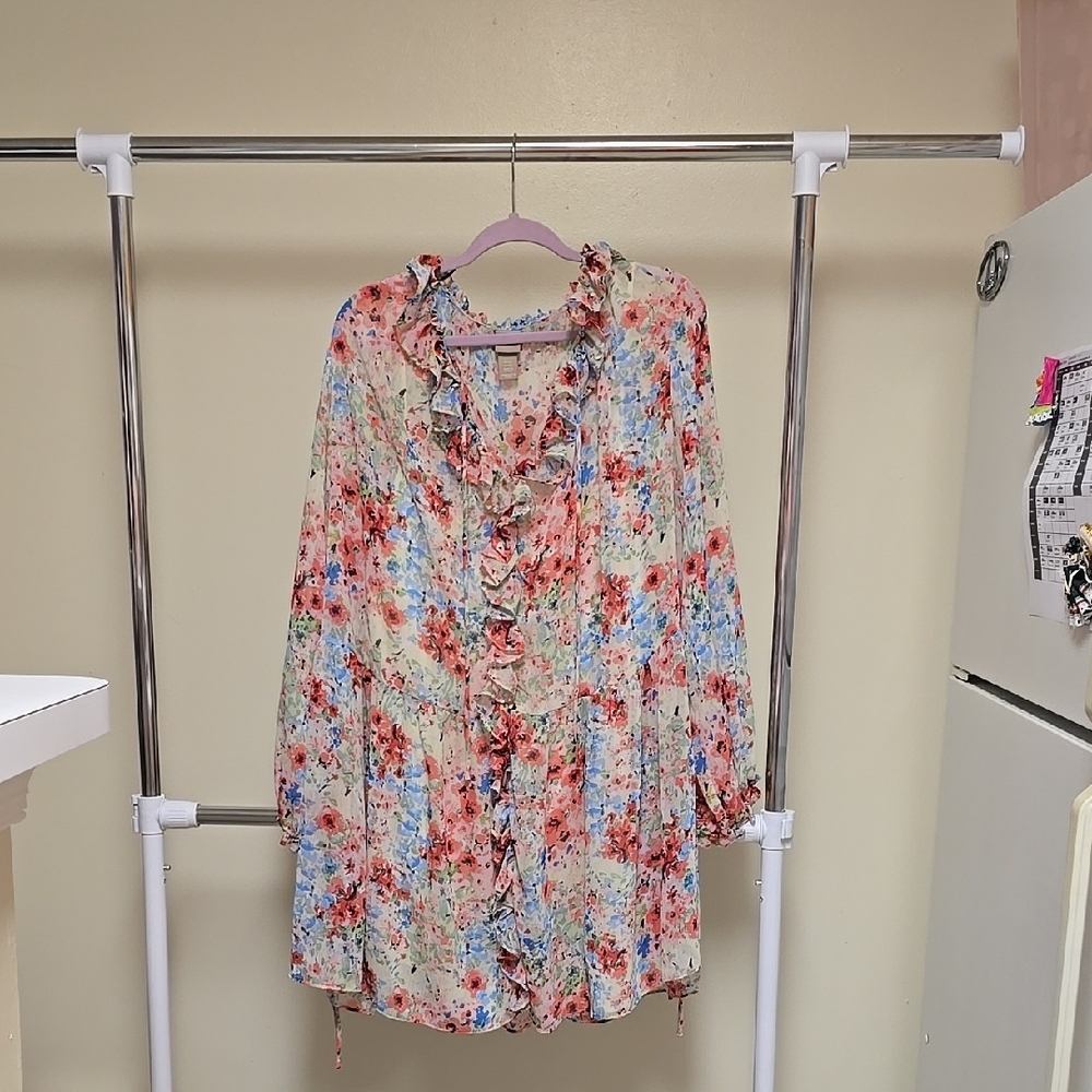 H&M Colorful Floral Blouse with Ruffles